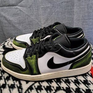 % Size 10.5 Nike Air Jordan 1 Low Wear Away Electric Green Men Shoes AJ28